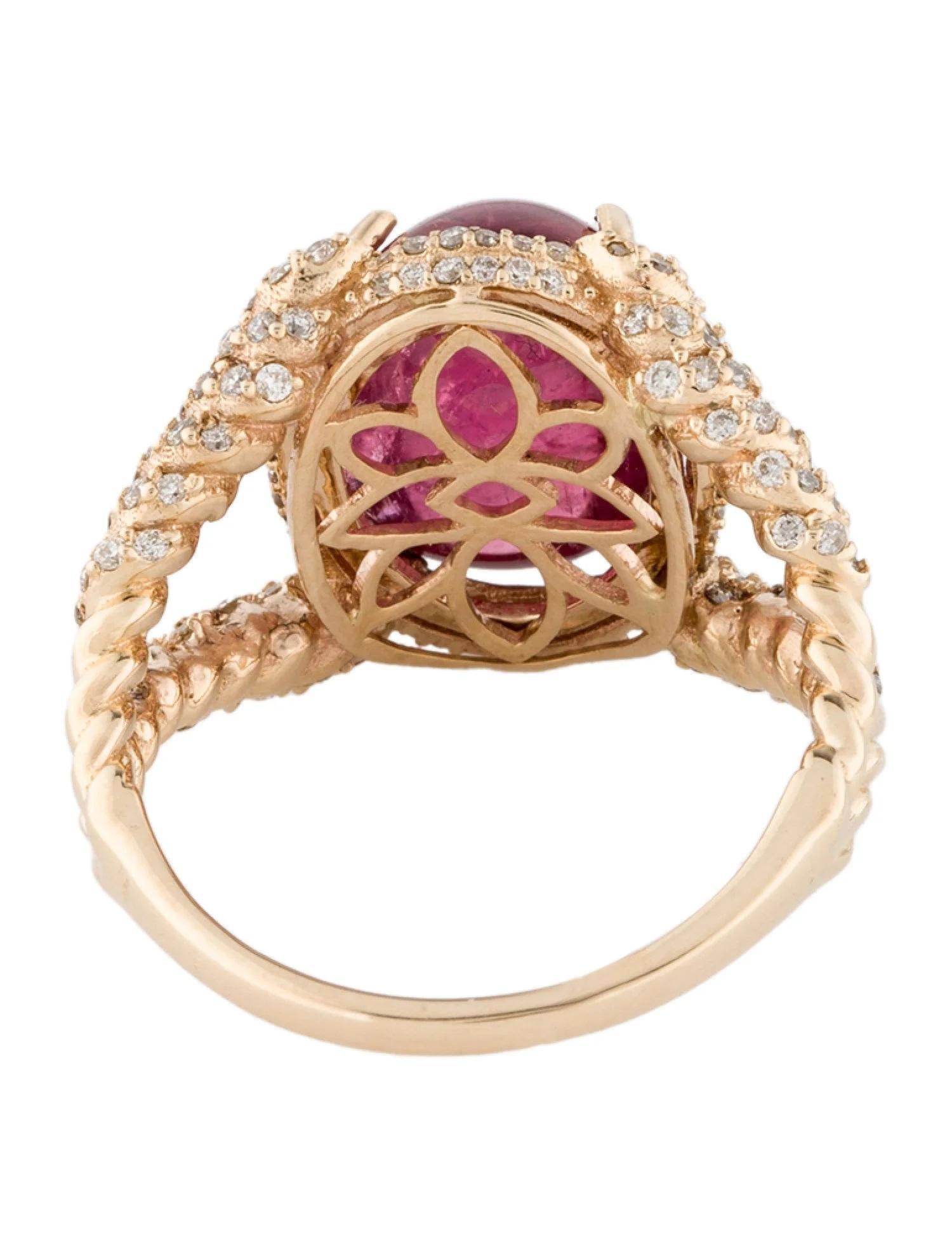 Taille cabochon Bague cocktail en or jaune 14 carats, tourmaline rose 6,46 carats et diamants, taille 7,25 en vente