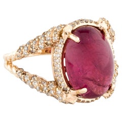 14K Yellow Gold 6.46ct Pink Tourmaline & Diamond Cocktail Ring, Size 7.25