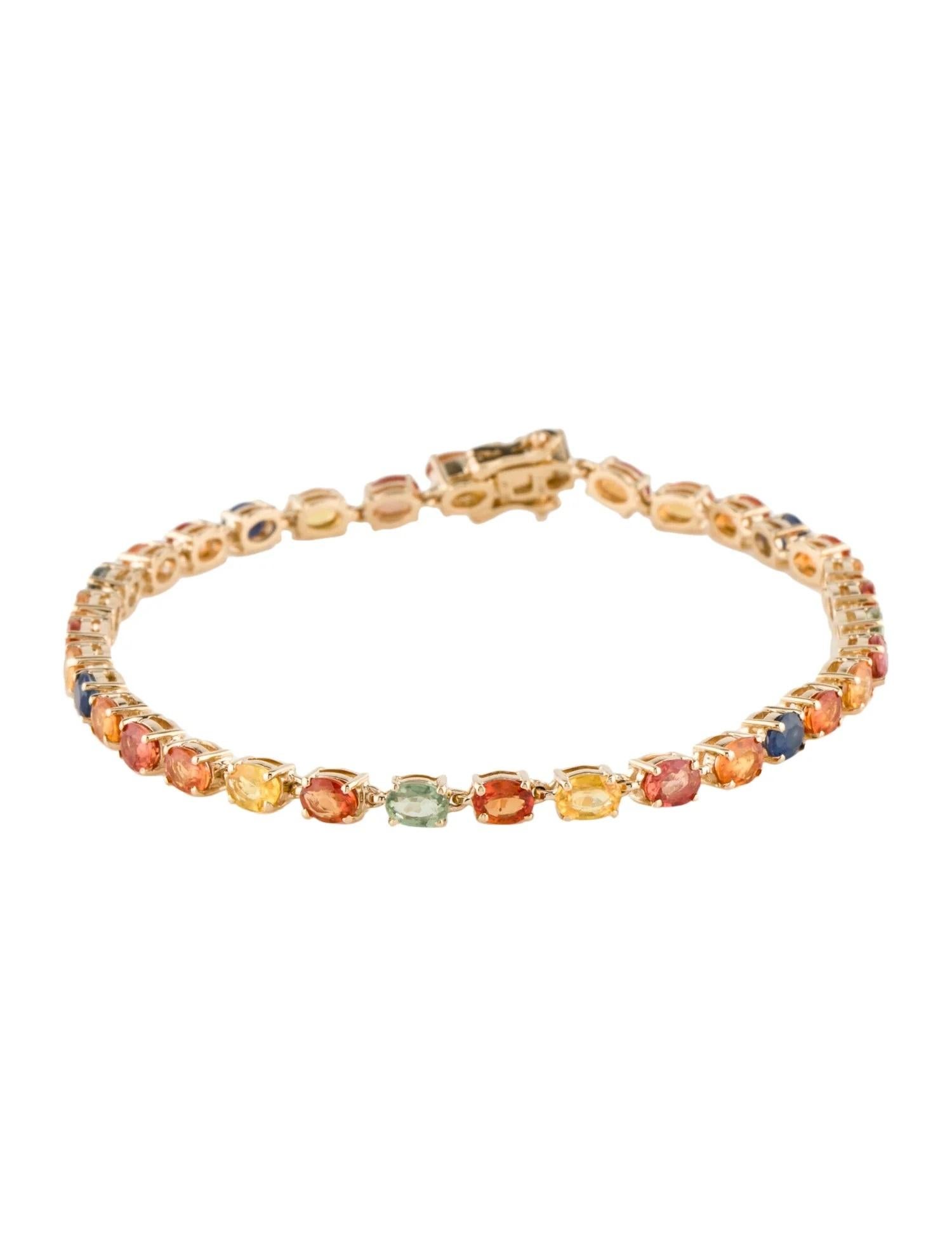 Taille ovale Bracelet à maillons Brillia modifié en or jaune 14 carats avec saphirs multicolores de 6,46 carats en vente