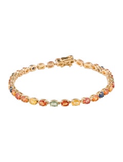 14K Yellow Gold 6.46ctw Multicolor Sapphire Link Bracelet, Oval Modified Brillia