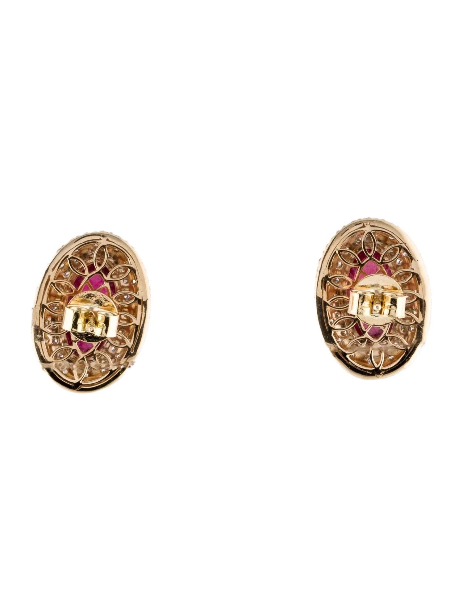 Artiste Clous d'oreilles en or jaune 14 carats, tourmaline rose 6,46 carats et diamants 0,61 carat en vente