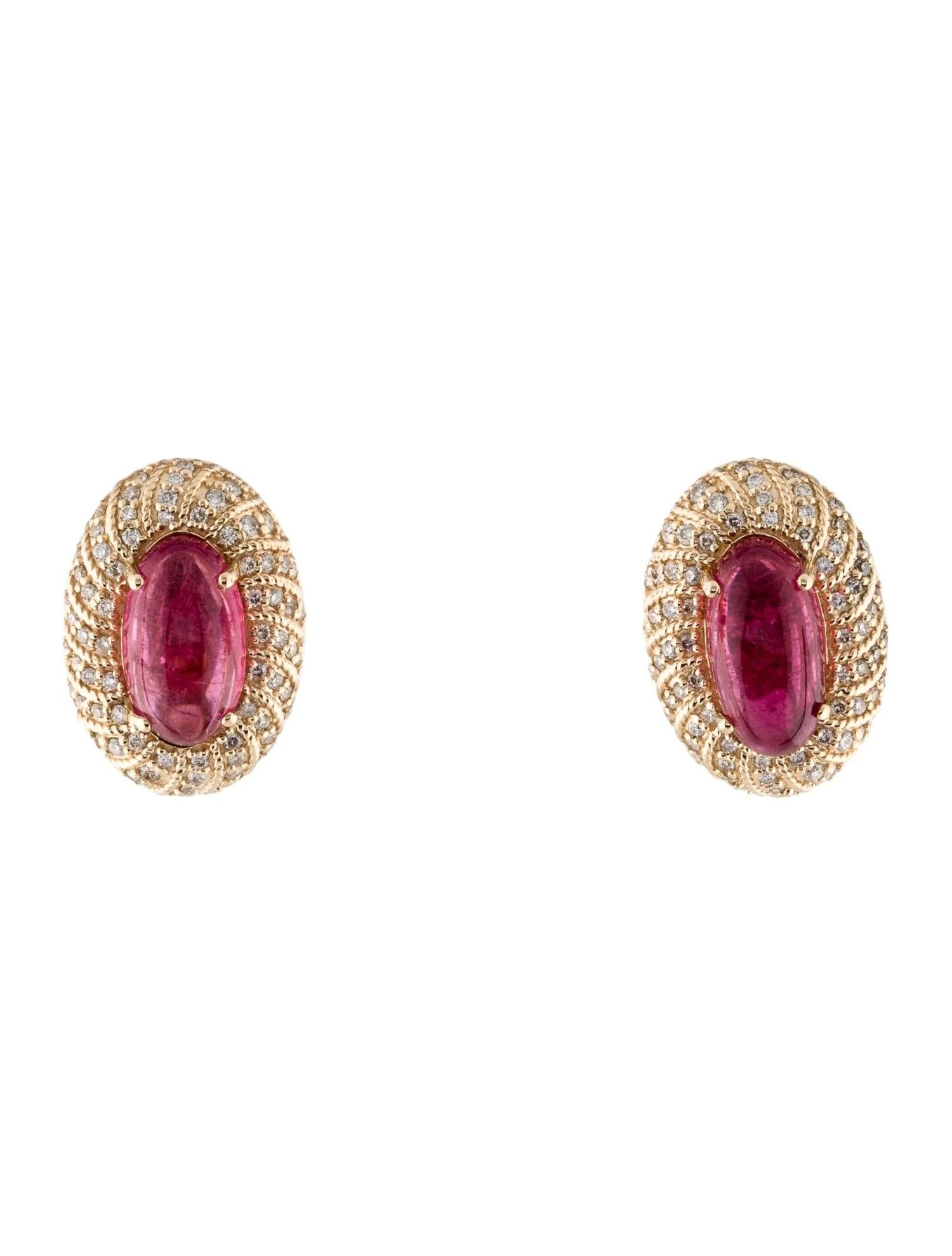 Taille ovale Clous d'oreilles en or jaune 14 carats, tourmaline rose 6,46 carats et diamants 0,61 carat en vente