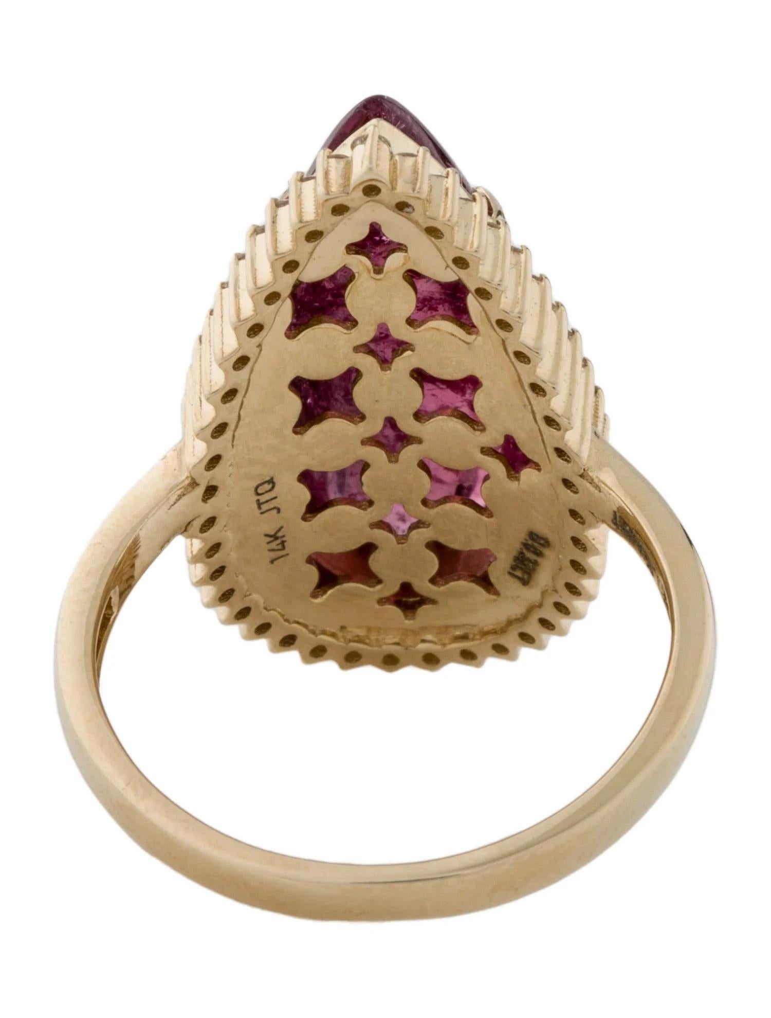 Pear Cut 14K Yellow Gold 6.48ct Pear Shaped Pink Tourmaline & Diamond Cocktail Ring, Size For Sale
