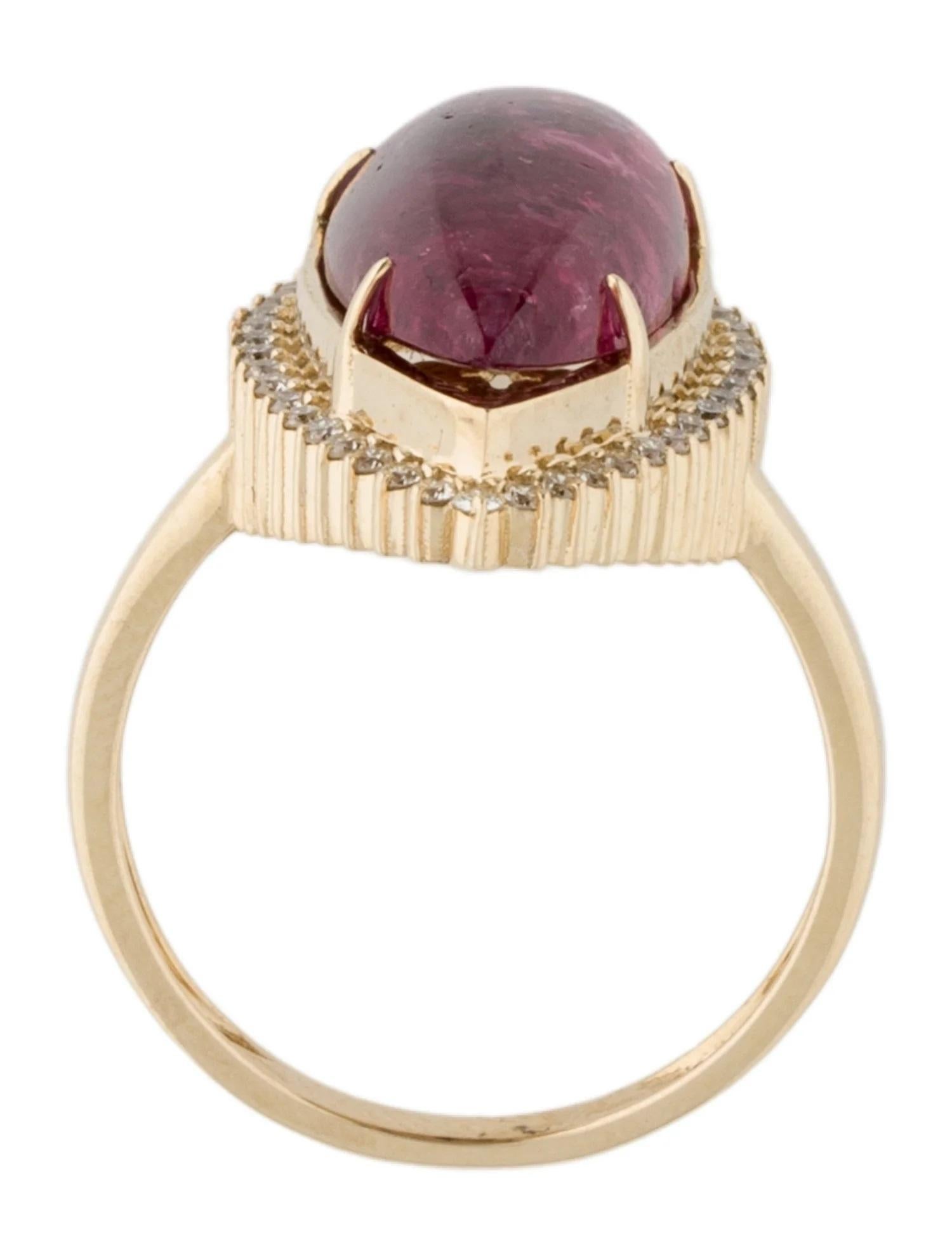 14K Yellow Gold 6.48ct Pear Shaped Pink Tourmaline & Diamond Cocktail Ring, Size In New Condition For Sale In Holtsville, NY