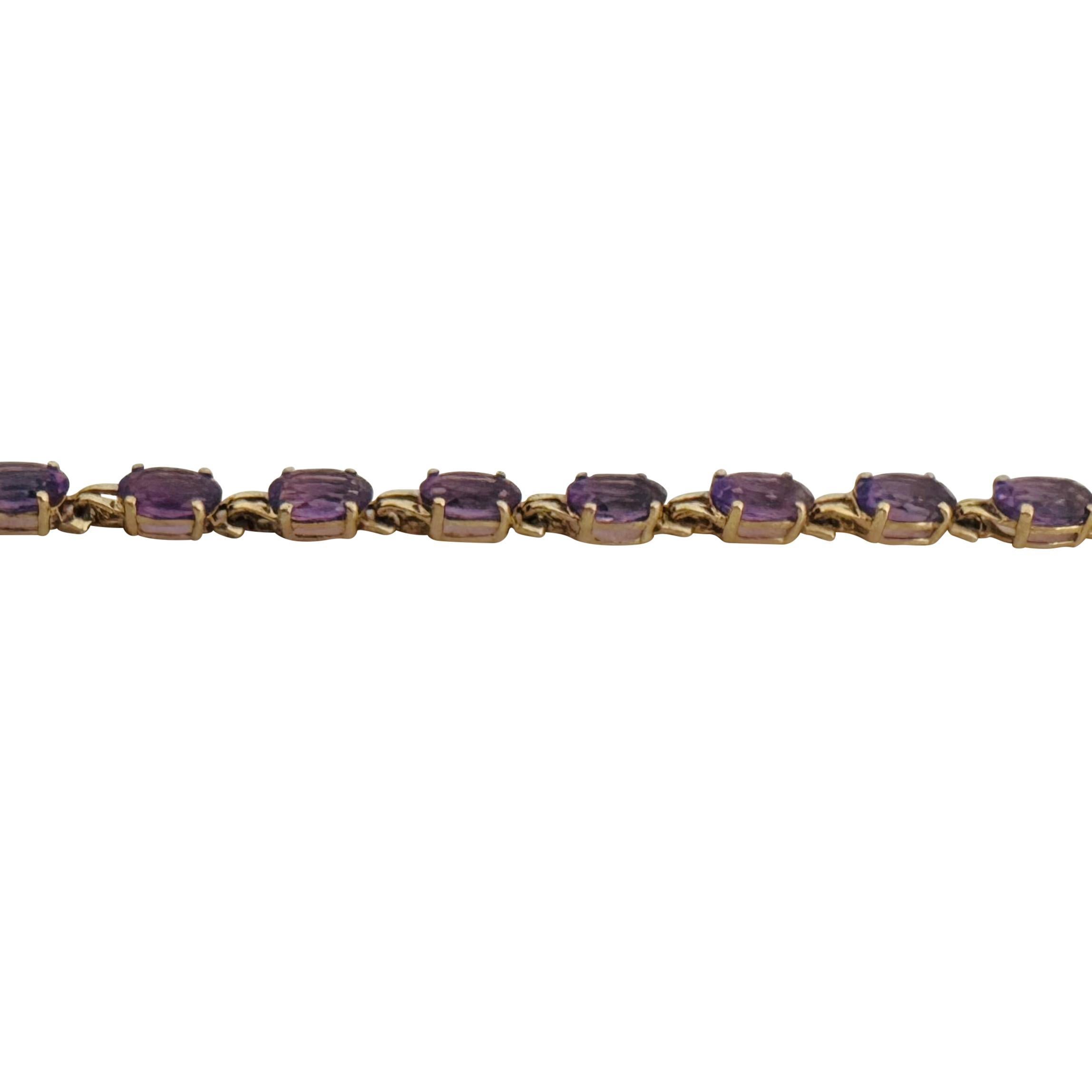 Oval Cut 14k Yellow Gold 6.4g Ladies Amethyst Tennis Bracelet 7.25