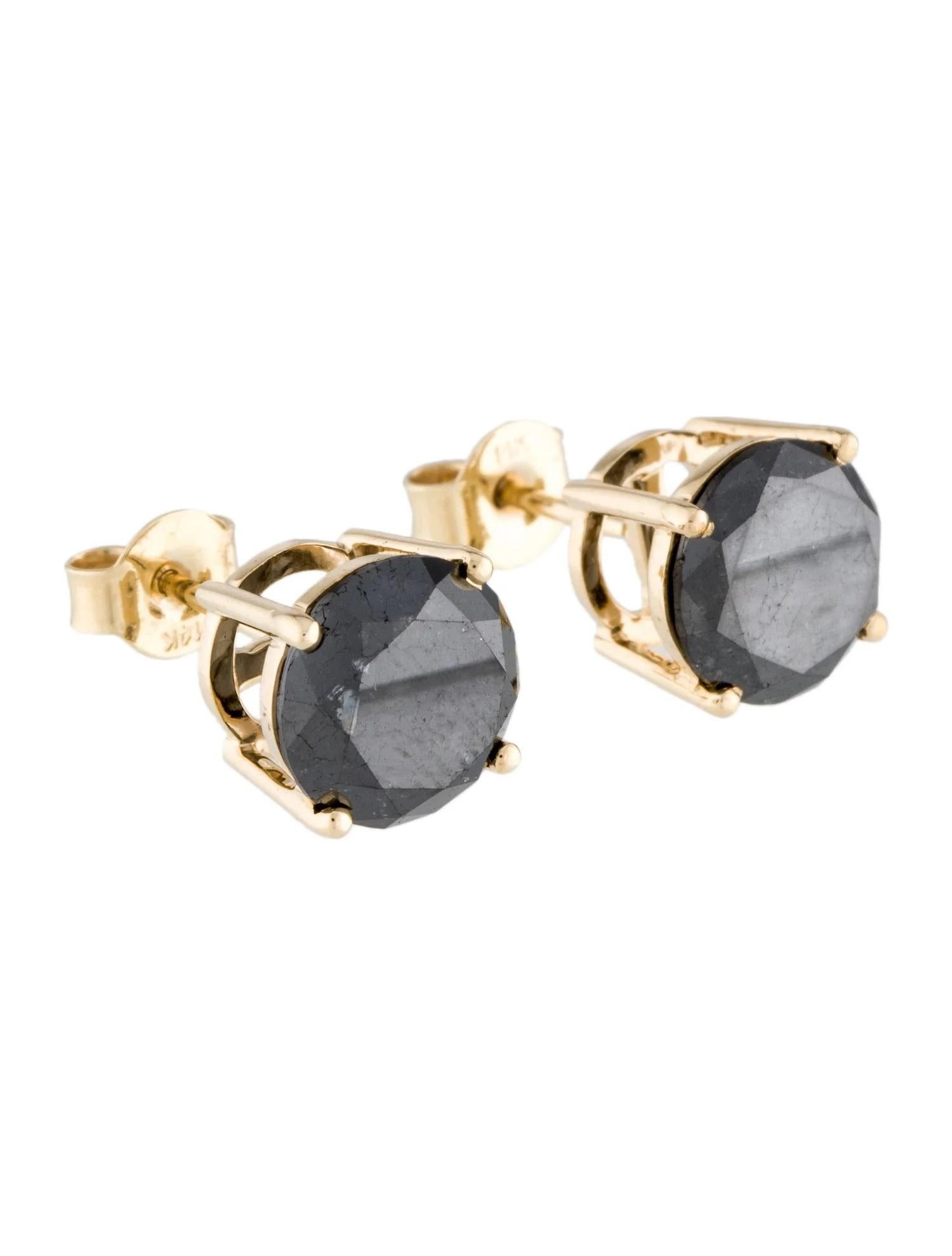 Artiste Clous d'oreilles en or jaune 14 carats avec diamants noirs de 6,51 carats   Brillant rond en vente