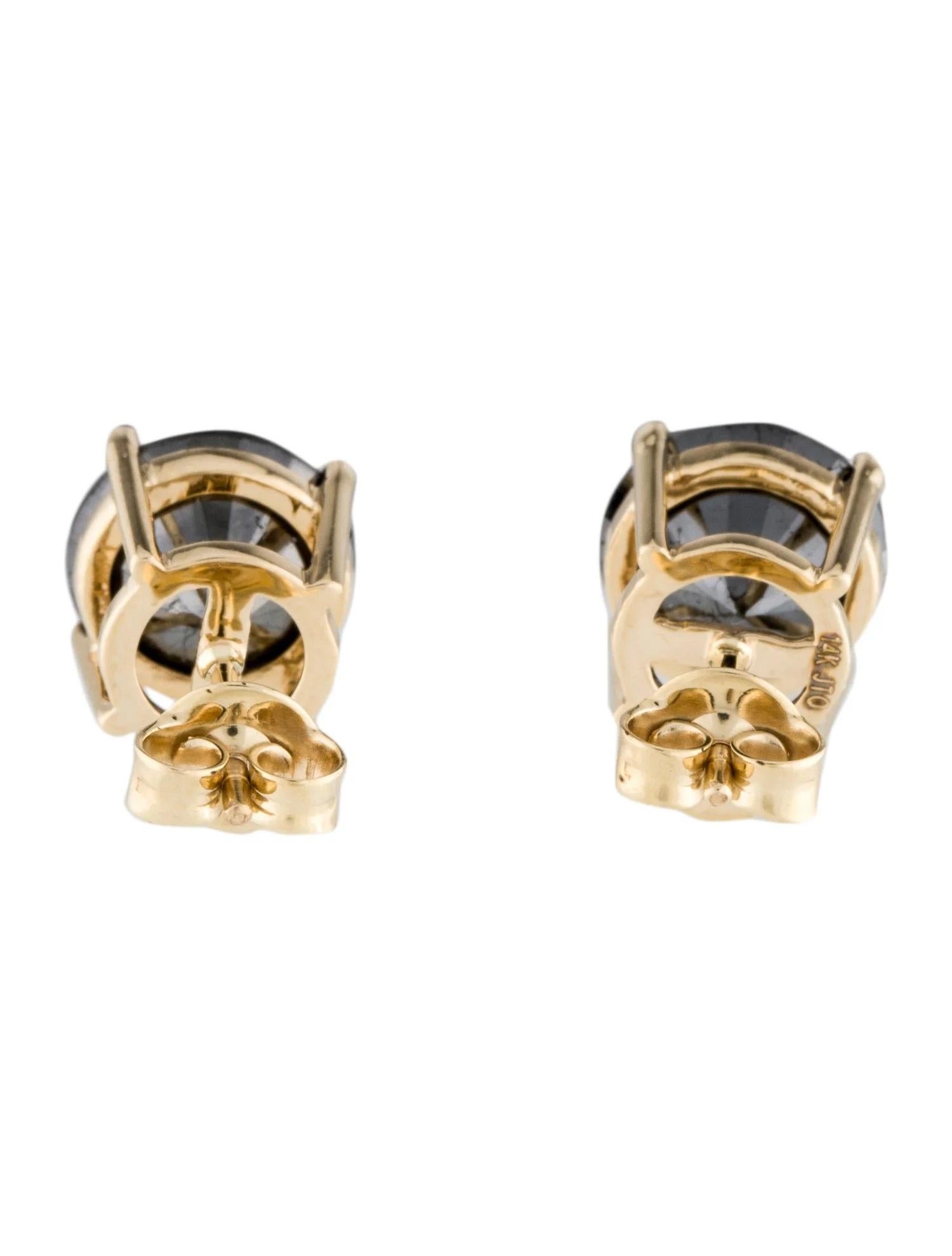 Taille ronde Clous d'oreilles en or jaune 14 carats avec diamants noirs de 6,51 carats   Brillant rond en vente