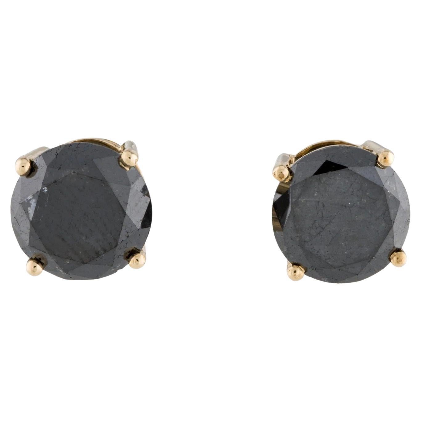 14K Yellow Gold 6.51ctw Black Diamond Stud Earrings   Round Brilliant