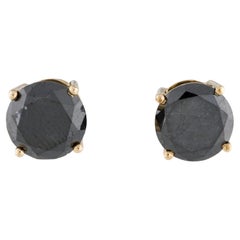 14K Gelbgold 6,51 Karat schwarze Diamant-Ohrstecker   Rund Brillant