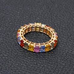 Bague de fiançailles en or jaune 14 carats 6.56 carats arc-en-ciel multi-saphirs