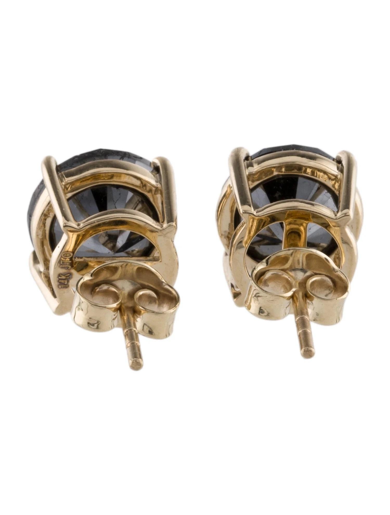 Taglio rotondo Orecchini con diamante nero in oro giallo 14K da 6,56 carati in vendita