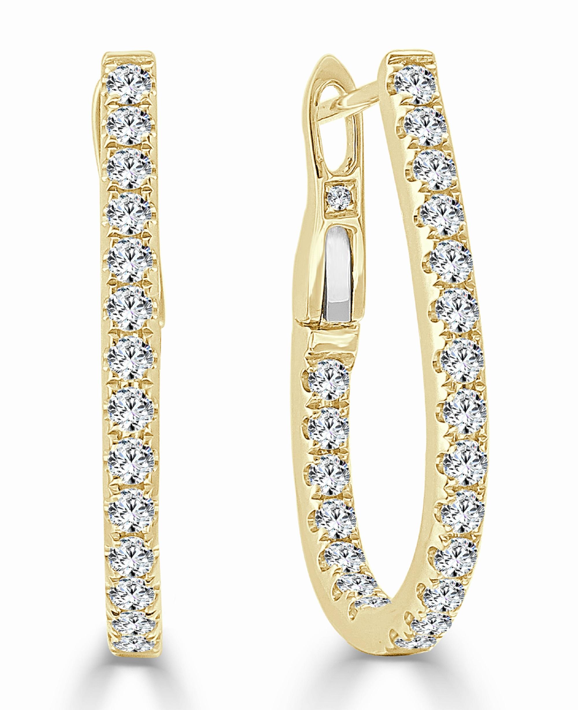 Baguette Cut 14K Yellow Gold .65ct Diamond P/S Hoop for Her For Sale