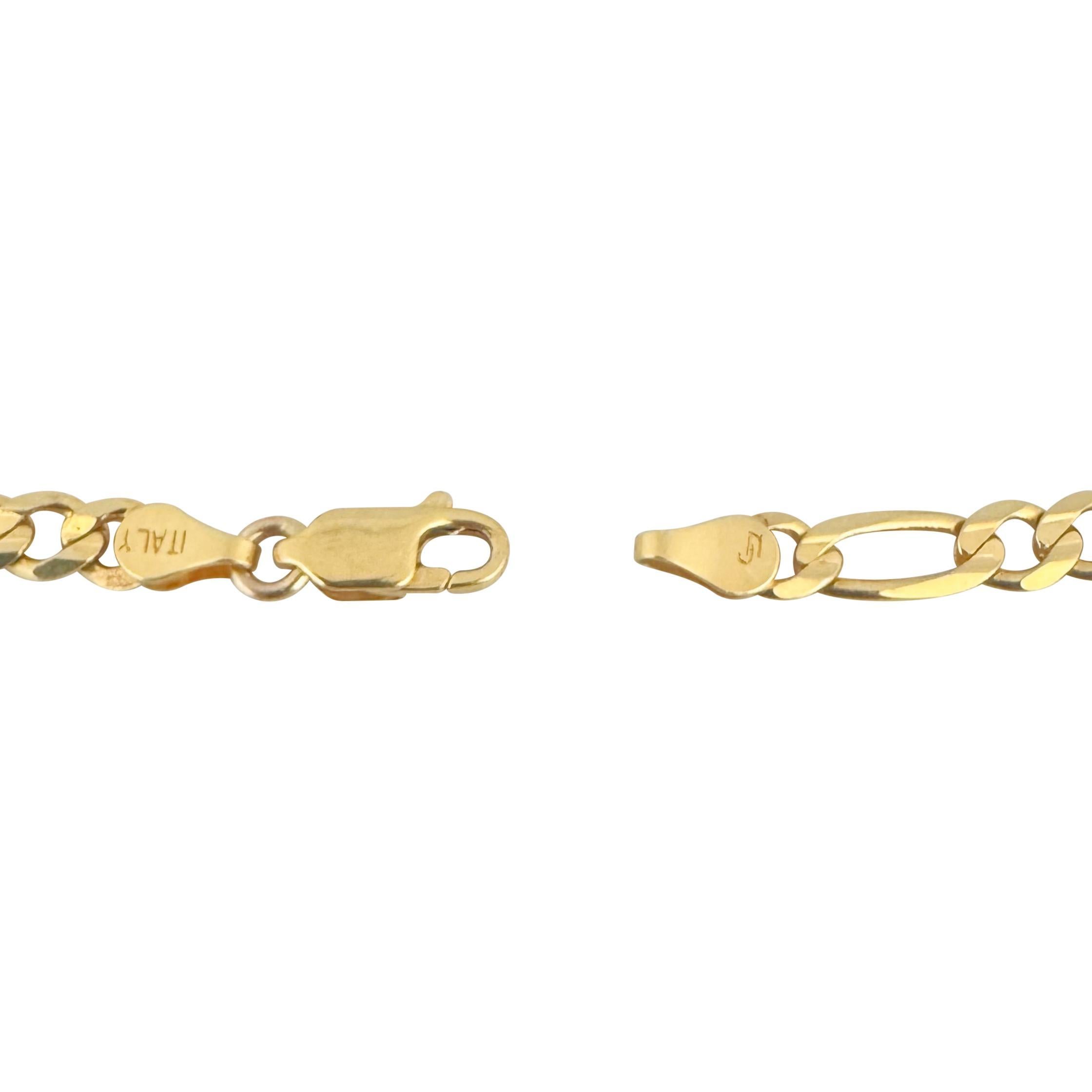 14k Yellow Gold 6.5g Semi Solid 4.5mm Figaro Link Bracelet Italy 7.75