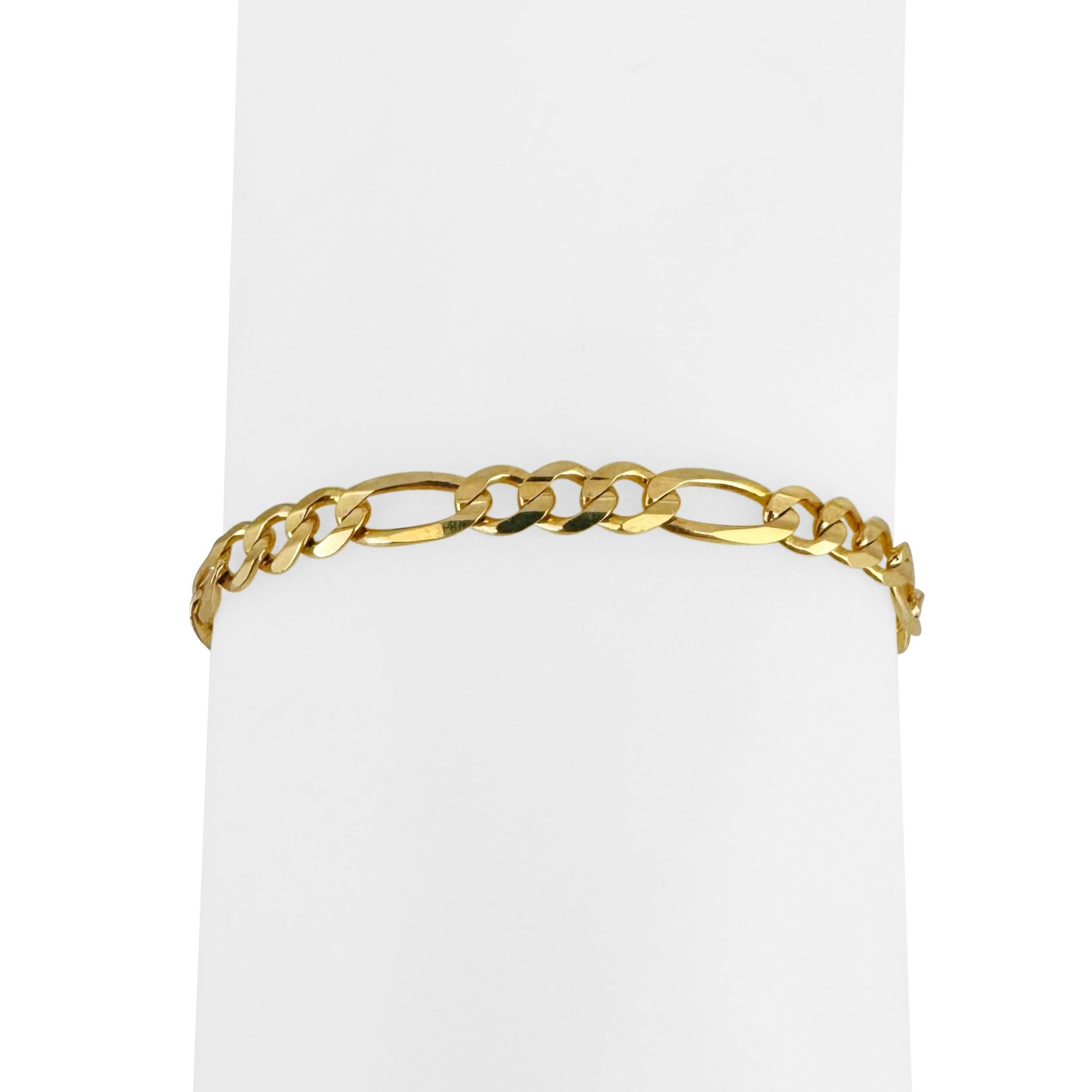 14k Yellow Gold 6.5g Semi Solid 4.5mm Figaro Link Bracelet Italy 7.75