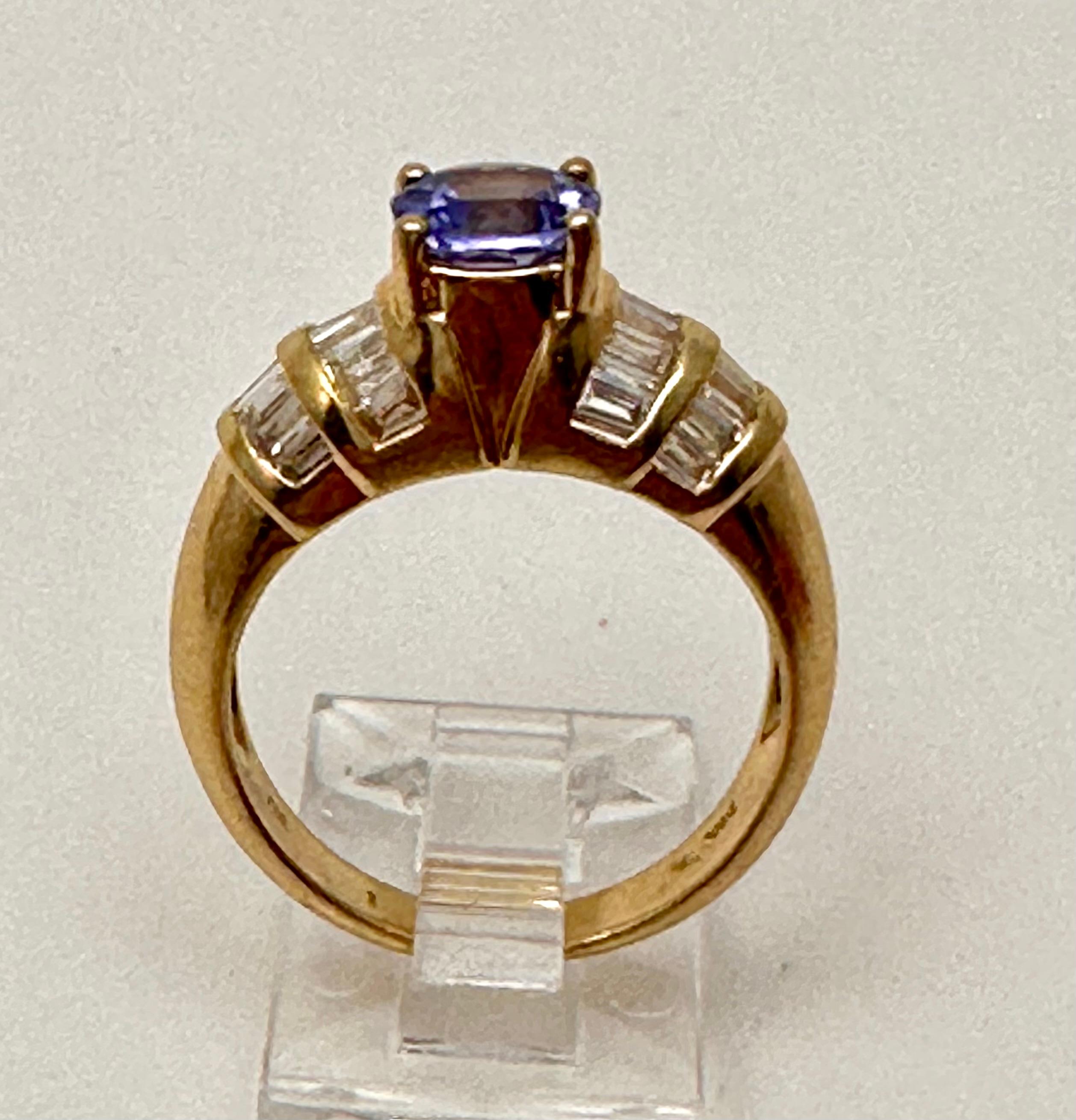 Round Cut 14k Yellow Gold 6.5mm Round Tanzanite Diamond Ring Size 6.5  For Sale