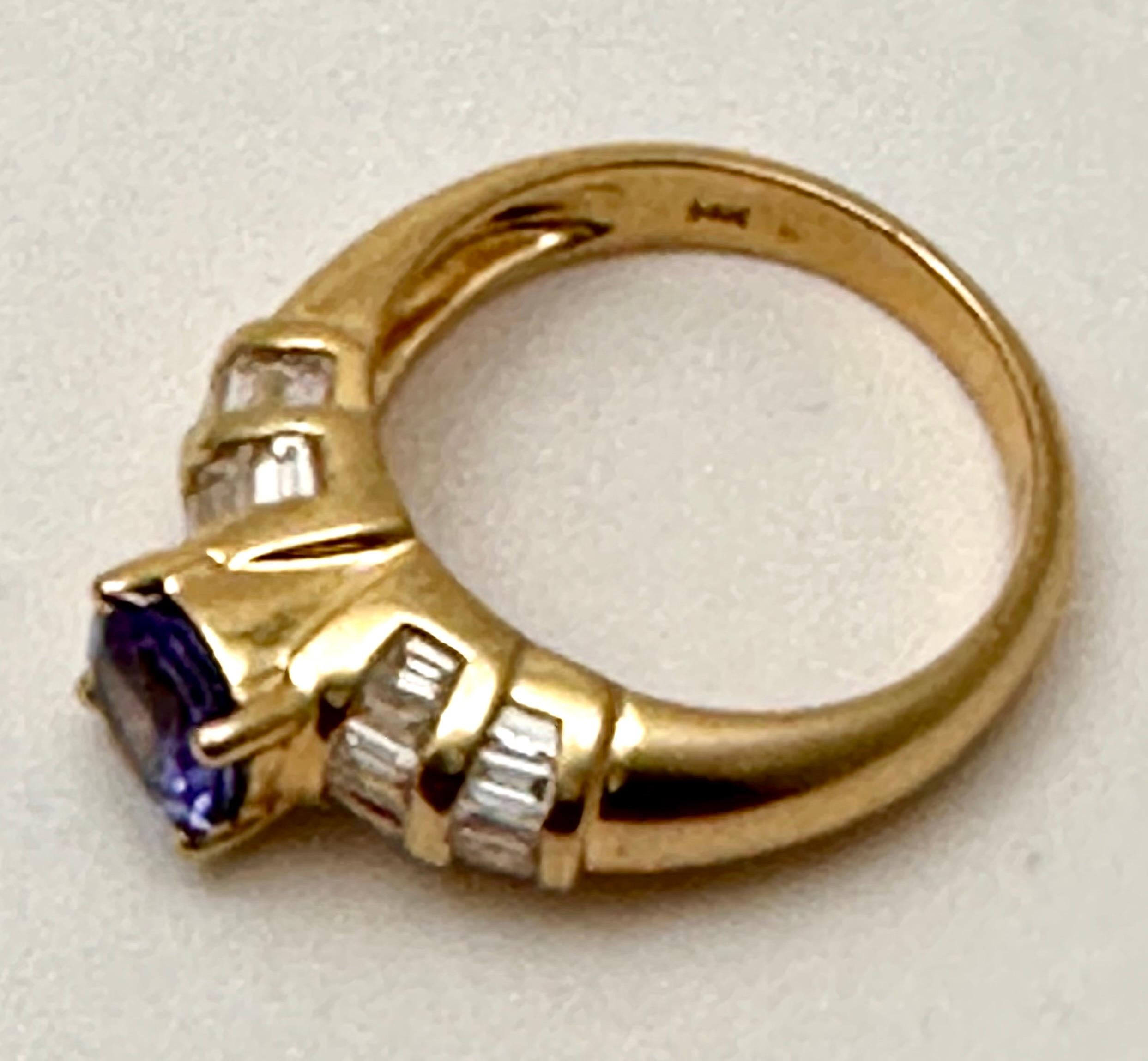 Women's 14k Yellow Gold 6.5mm Round Tanzanite Diamond Ring Size 6.5  For Sale