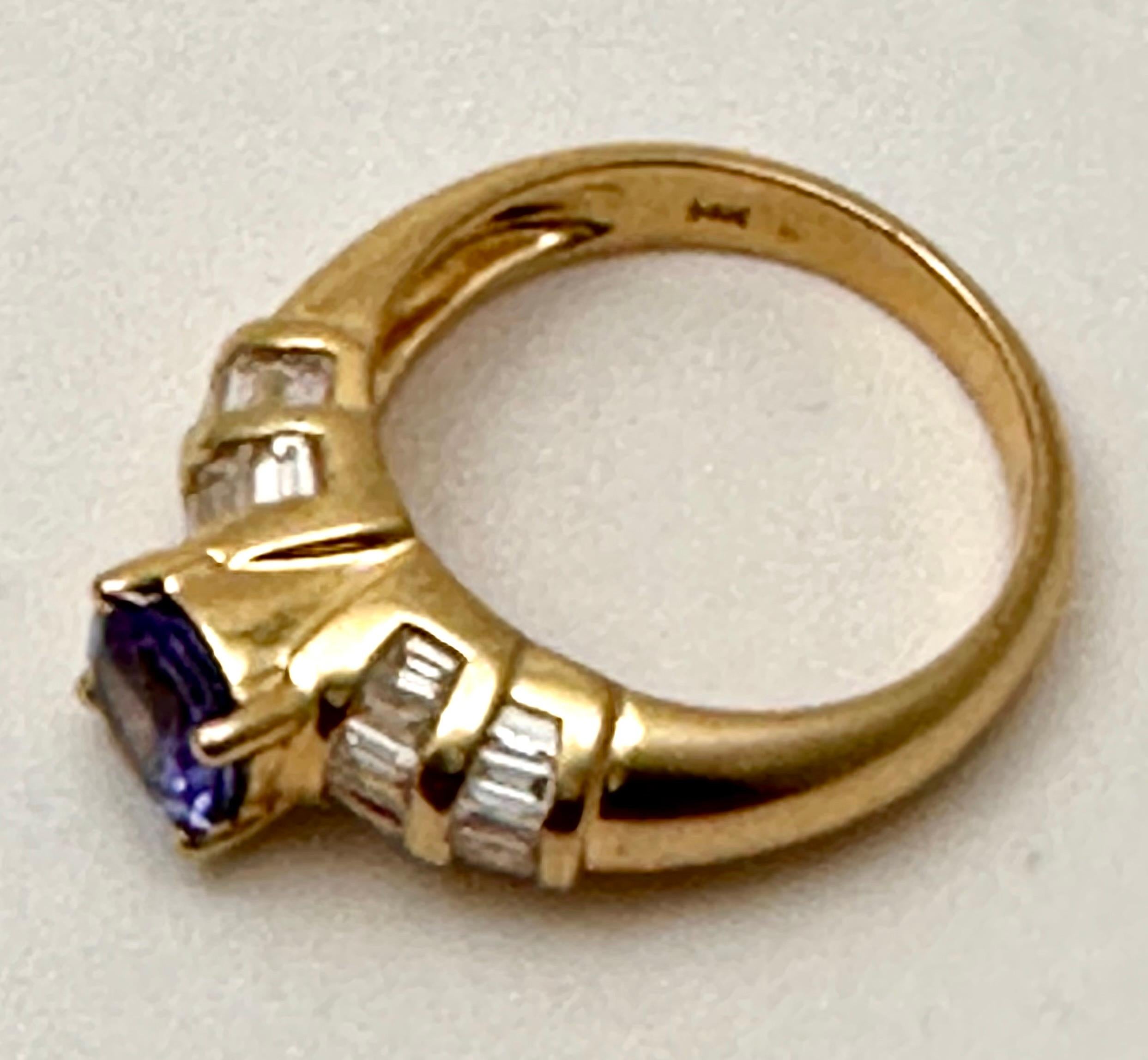 De las mujeres Anillo de oro amarillo de 14k con diamante tanzanita redondo de 6,5 mm talla 6,5