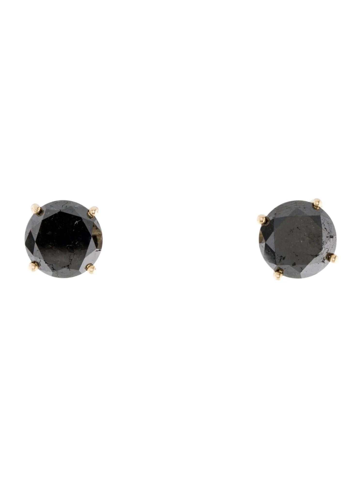 Round Cut 14K Yellow Gold 6.60ctw Black Diamond Stud Earrings  Round Brilliant For Sale