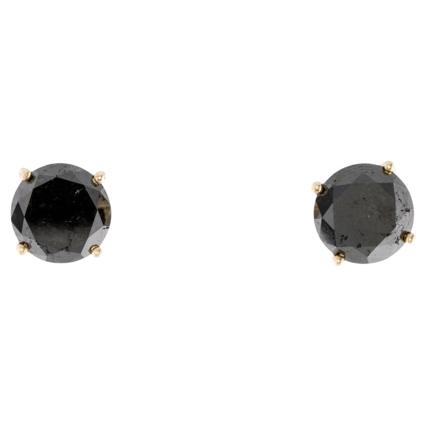 14K Yellow Gold 6.60ctw Black Diamond Stud Earrings  Round Brilliant