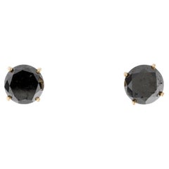 14K Yellow Gold 6.60ctw Black Diamond Stud Earrings  Round Brilliant