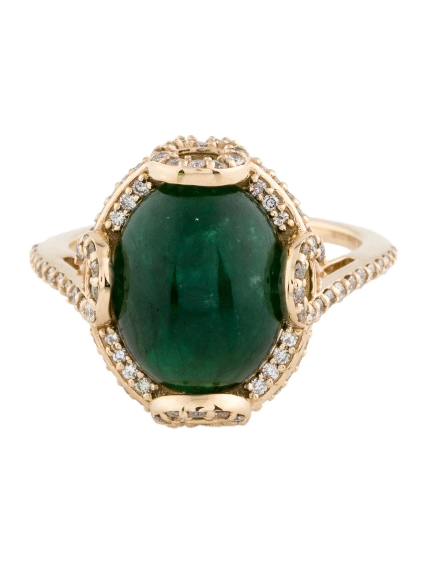 Artiste Bague cocktail en or jaune 14 carats, émeraude 6,61 carats et diamants, taille 7 en vente