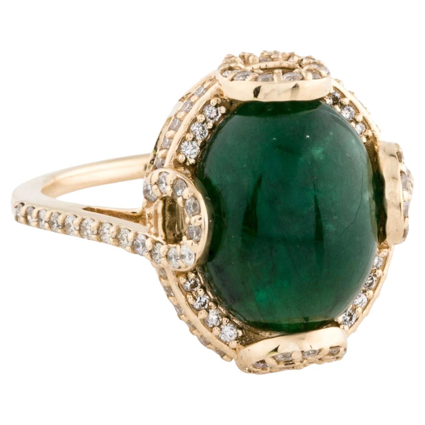Anillo de cóctel de oro amarillo de 14 quilates con esmeralda y diamantes de 6,61 ct, talla 7