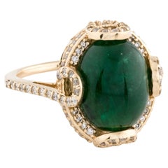 Anillo de cóctel de oro amarillo de 14 quilates con esmeralda y diamantes de 6,61 ct, talla 7
