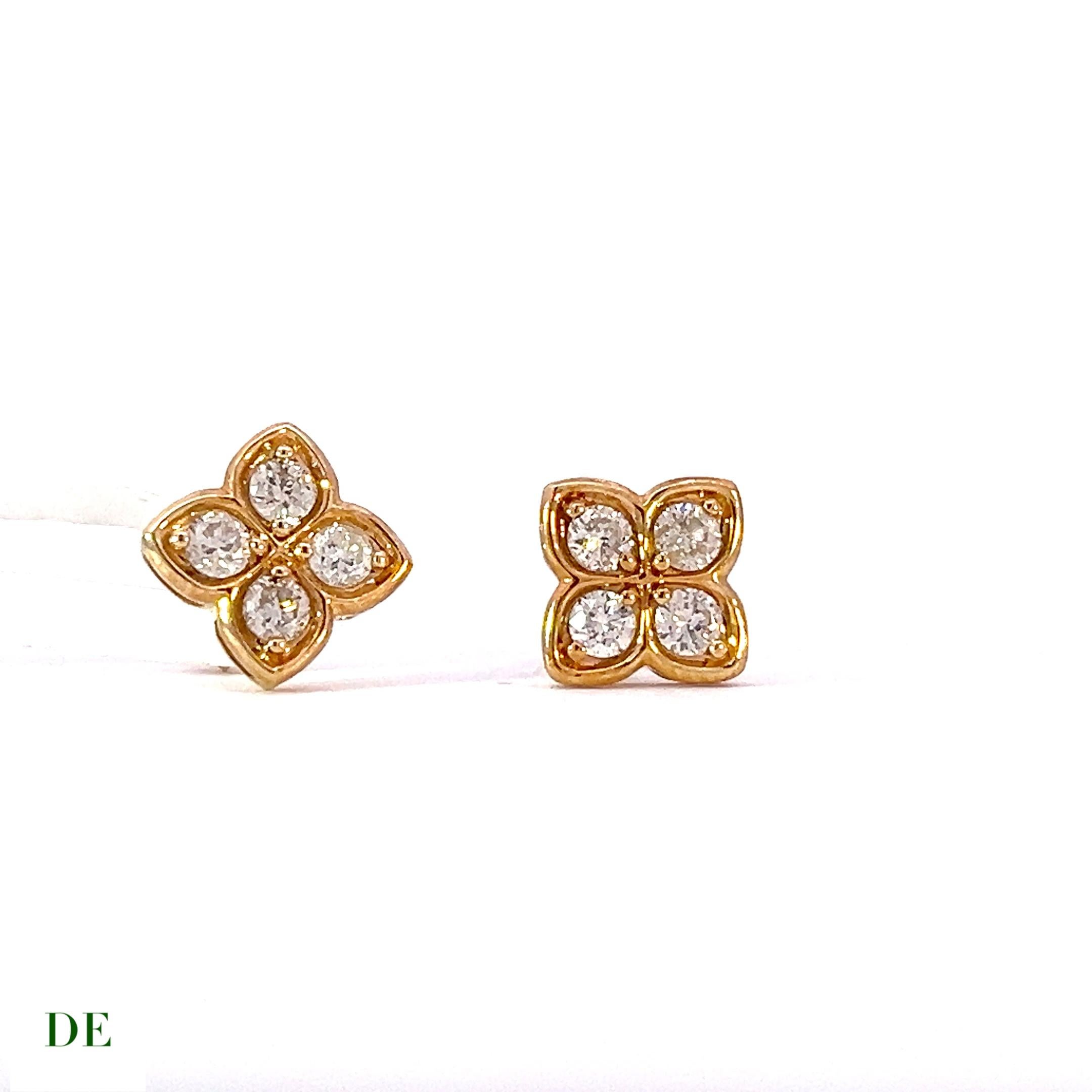 Women's or Men's 14k yellow gold .67 Carat Elegant Classic Lotus White Diamond Earring For Sale