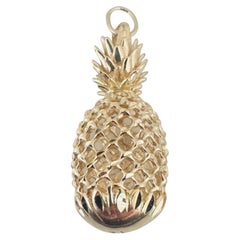 14k Yellow Gold 6.8g Vintage Diamond Cut 3D Pineapple Charm Pendant 1.5"