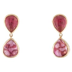 14K Yellow Gold 6.97ctw Pink Tourmaline Pear Shaped Drop Earrings, Tourmaline Ca