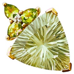 14 Karat Yellow Gold 6ct Trillion Cut Prasiolite & Peridot Pendant