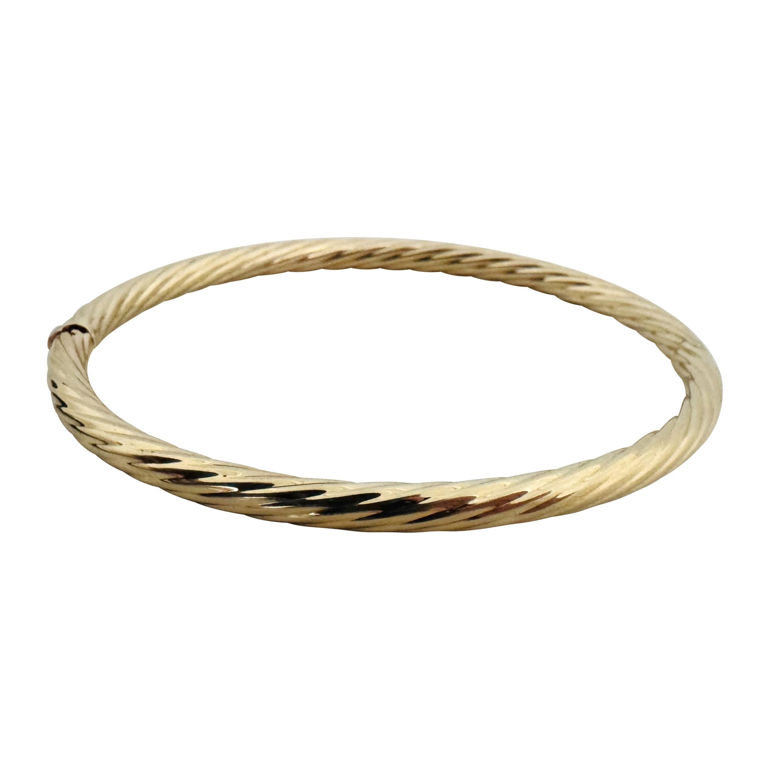 Women's 14k Yellow Gold 6g Ladies 4mm Twisted Spiral Bangle Bracelet Italy 6.75