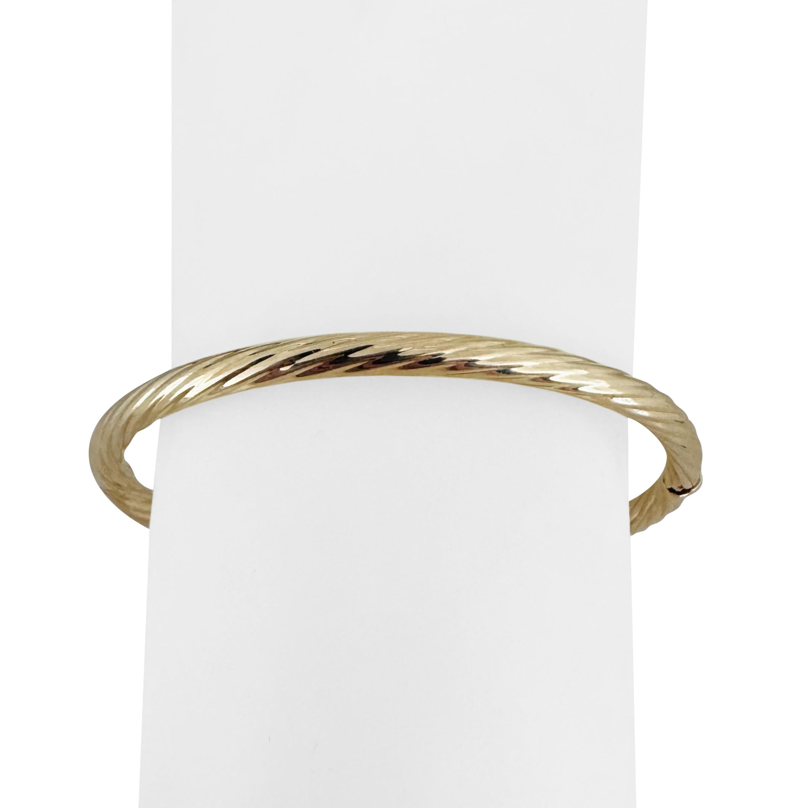 14k Yellow Gold 6g Ladies 4mm Twisted Spiral Bangle Bracelet Italy 6.75