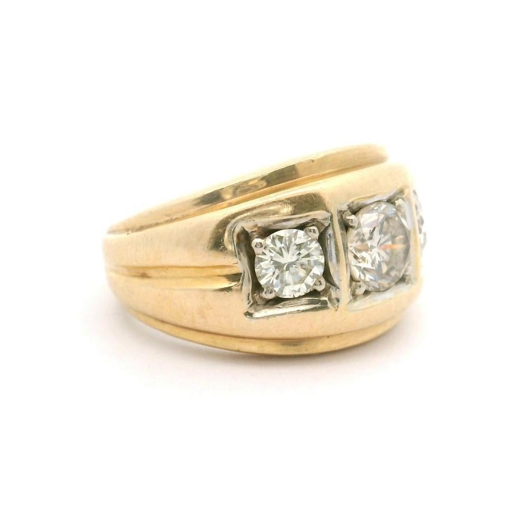 14k Gelbgold 6g Vintage 1cttw Drei Diamantring Größe 5,25 (Rundschliff)