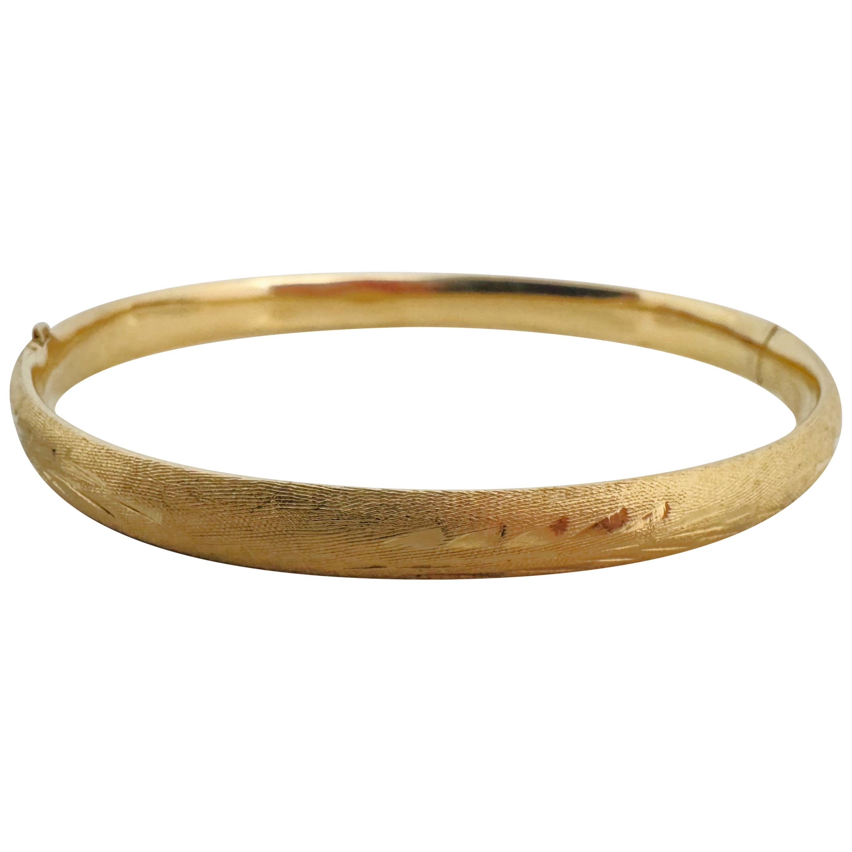 Women's 14k Yellow Gold 6g Vintage Ladies 5.5mm Etched Bangle Bracelet 6.5
