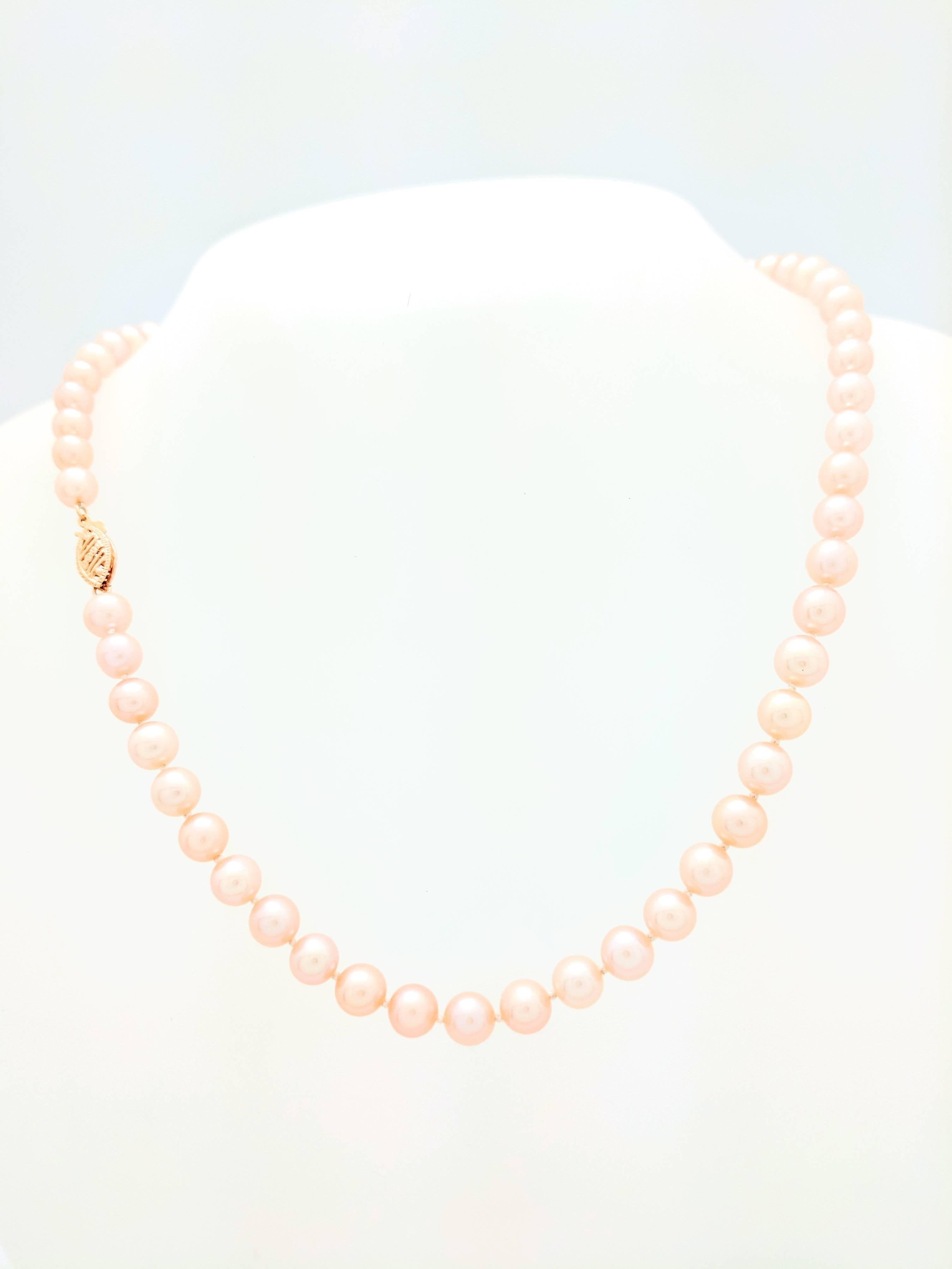 Ladies 14K Yellow Gold 6mm Cultured Freshwater Pink Pearl Necklace 18