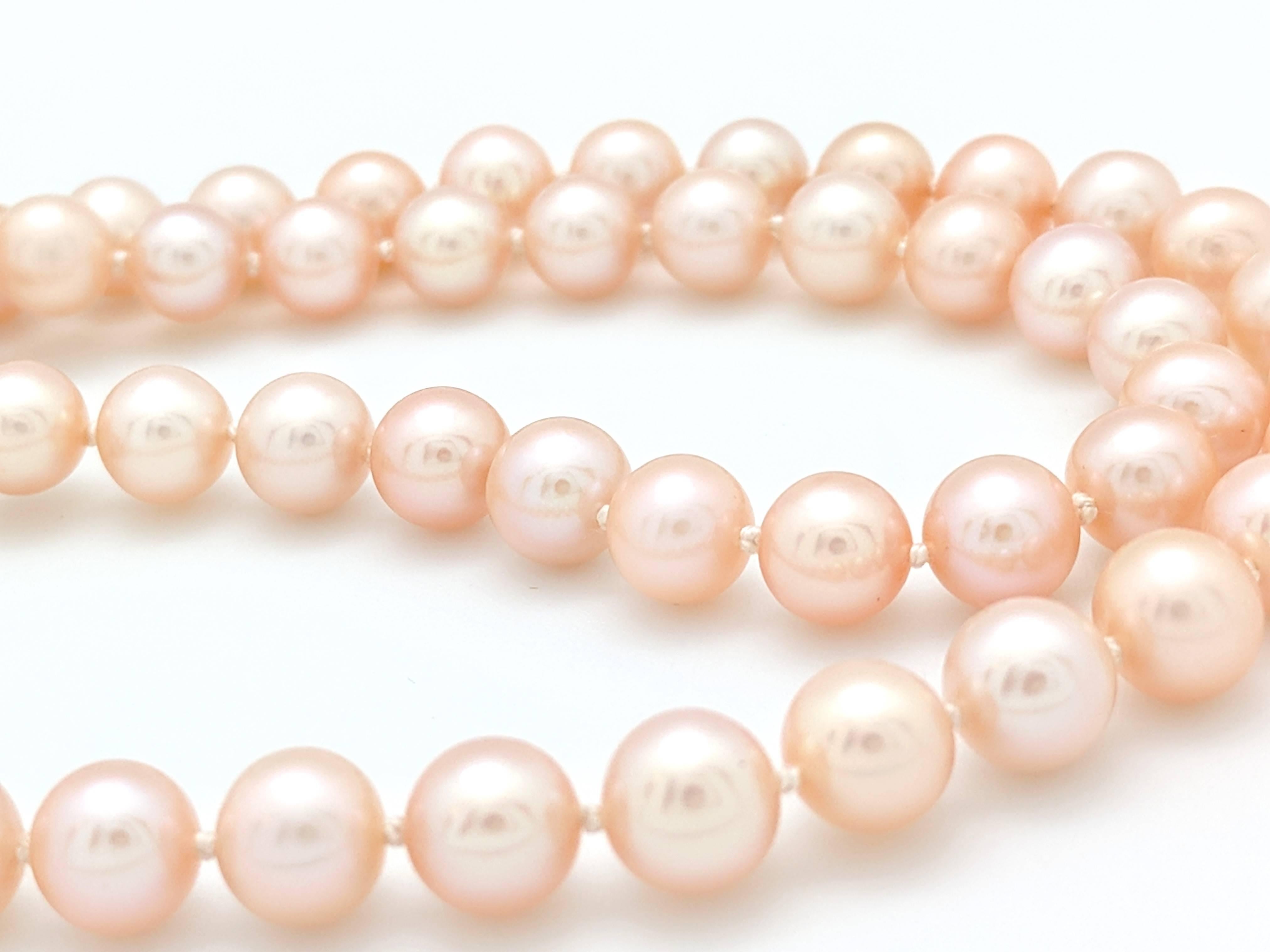 14 Karat Yellow Gold Cultured Freshwater Pink Pearl Necklace In Excellent Condition In Gainesville, FL