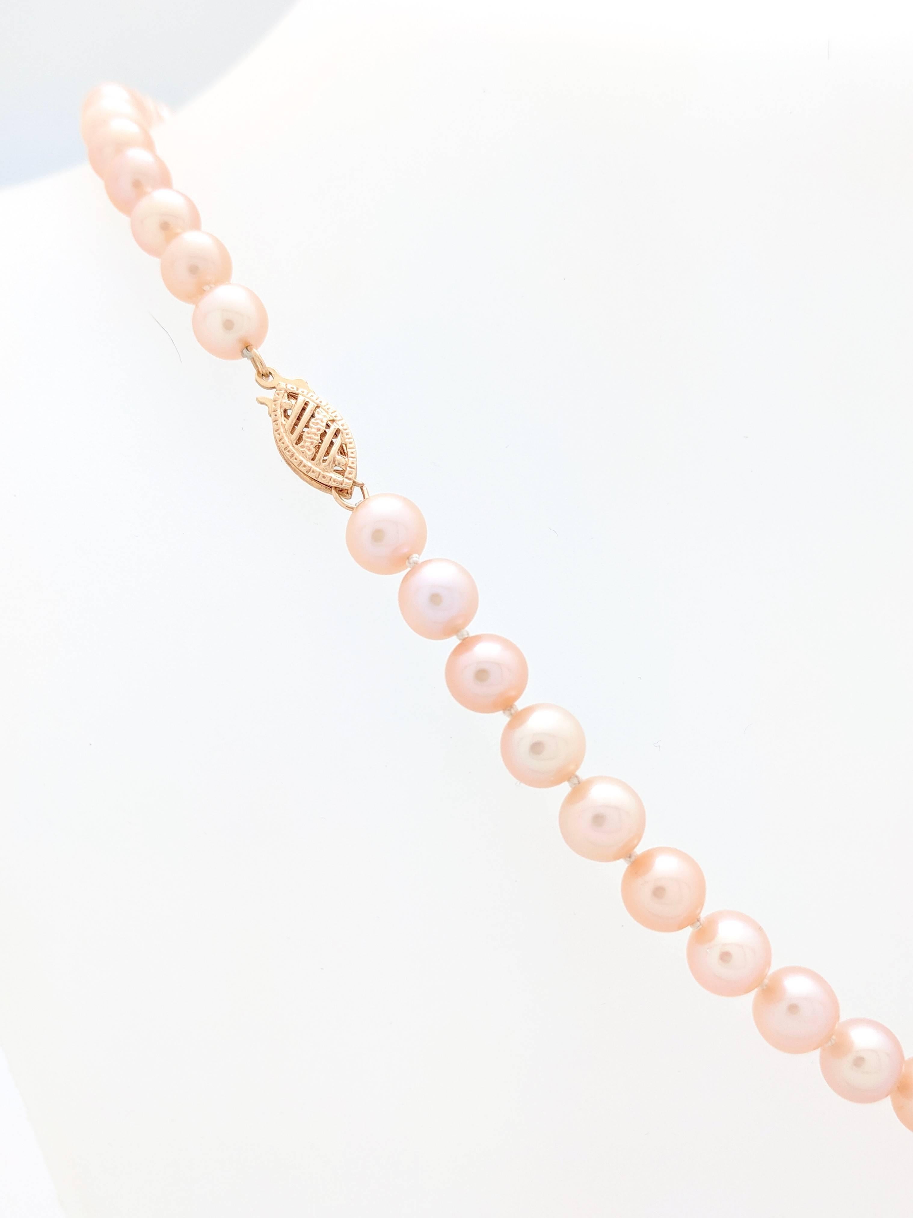 14 Karat Yellow Gold Cultured Freshwater Pink Pearl Necklace 1