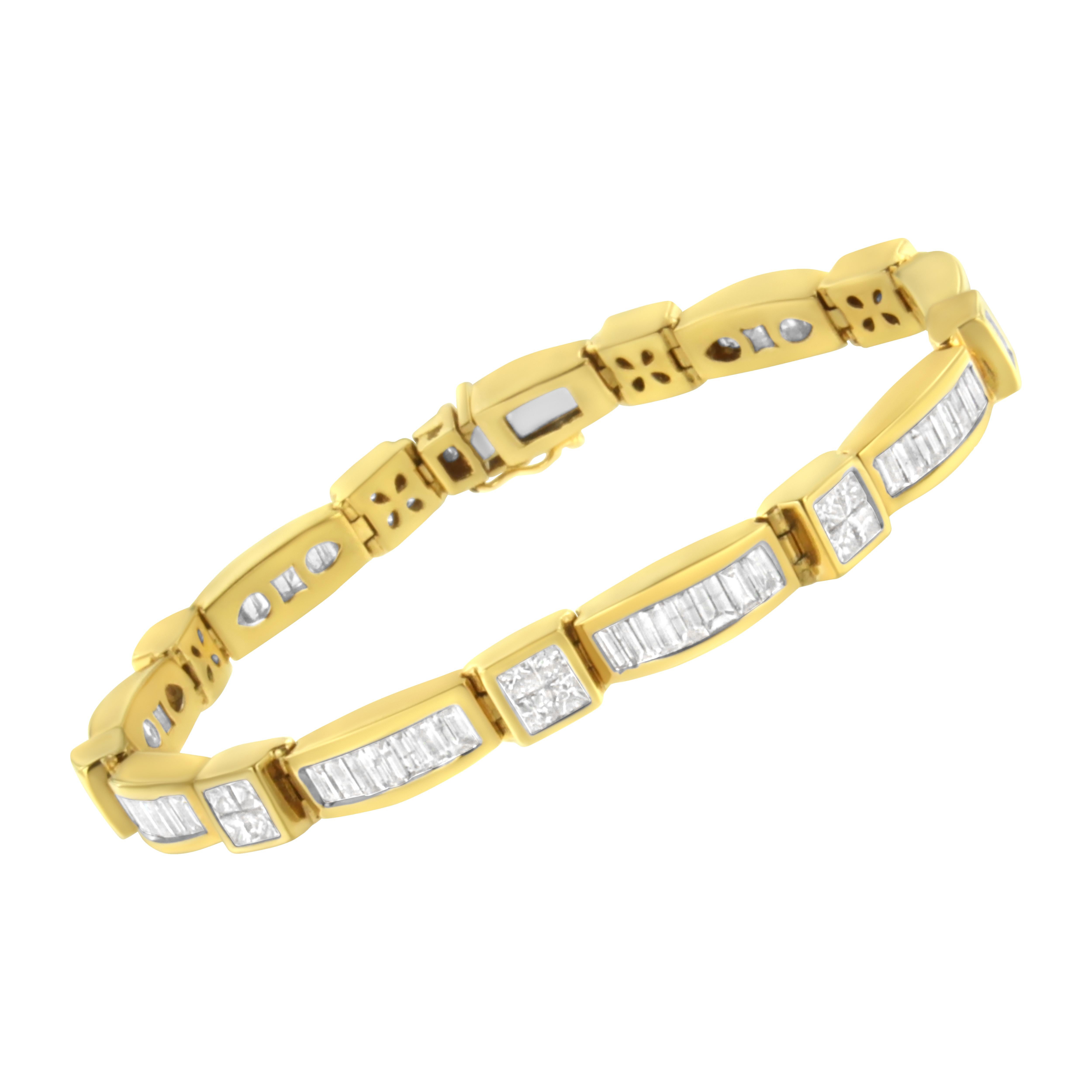 14 Karat Gelbgold Armband mit 7 1/2 Karat Baguette- und Diamant im Prinzessinnenschliff (Zeitgenössisch) im Angebot