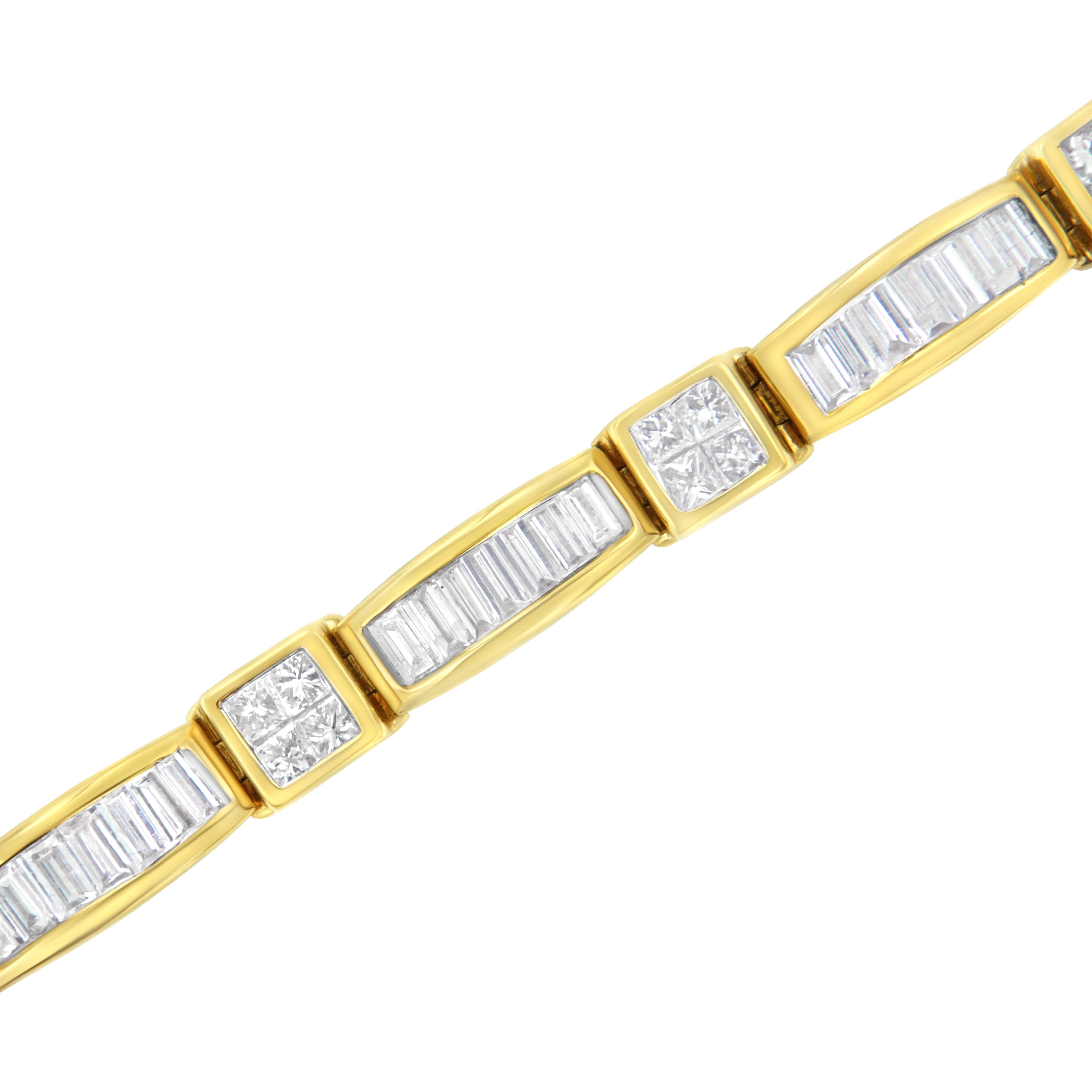 Contemporary 14K Yellow Gold 7 1/2 Carat Baguette and Princess-Cut Diamond Bracelet For Sale