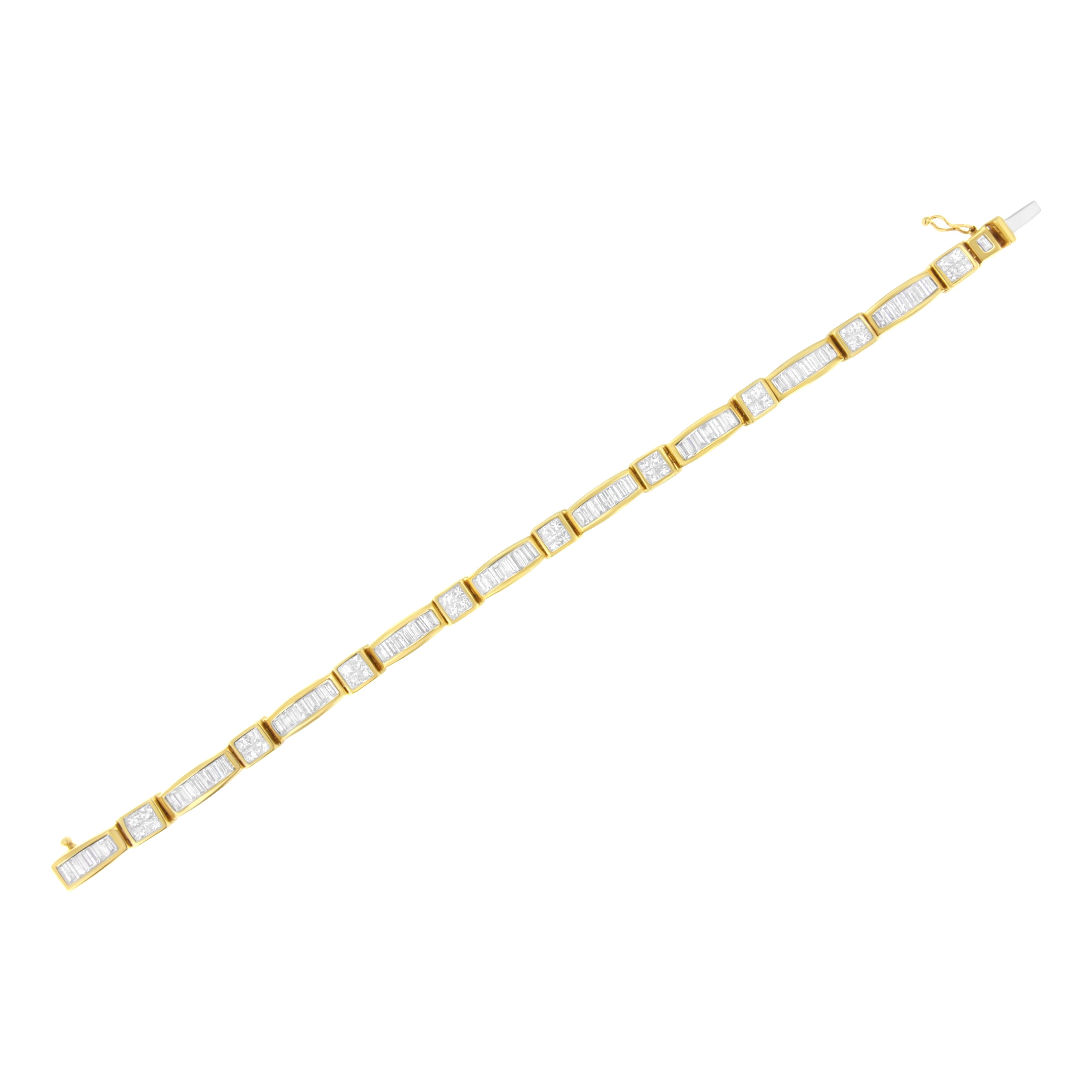 14 Karat Gelbgold Armband mit 7 1/2 Karat Baguette- und Diamant im Prinzessinnenschliff im Zustand „Neu“ im Angebot in New York, NY