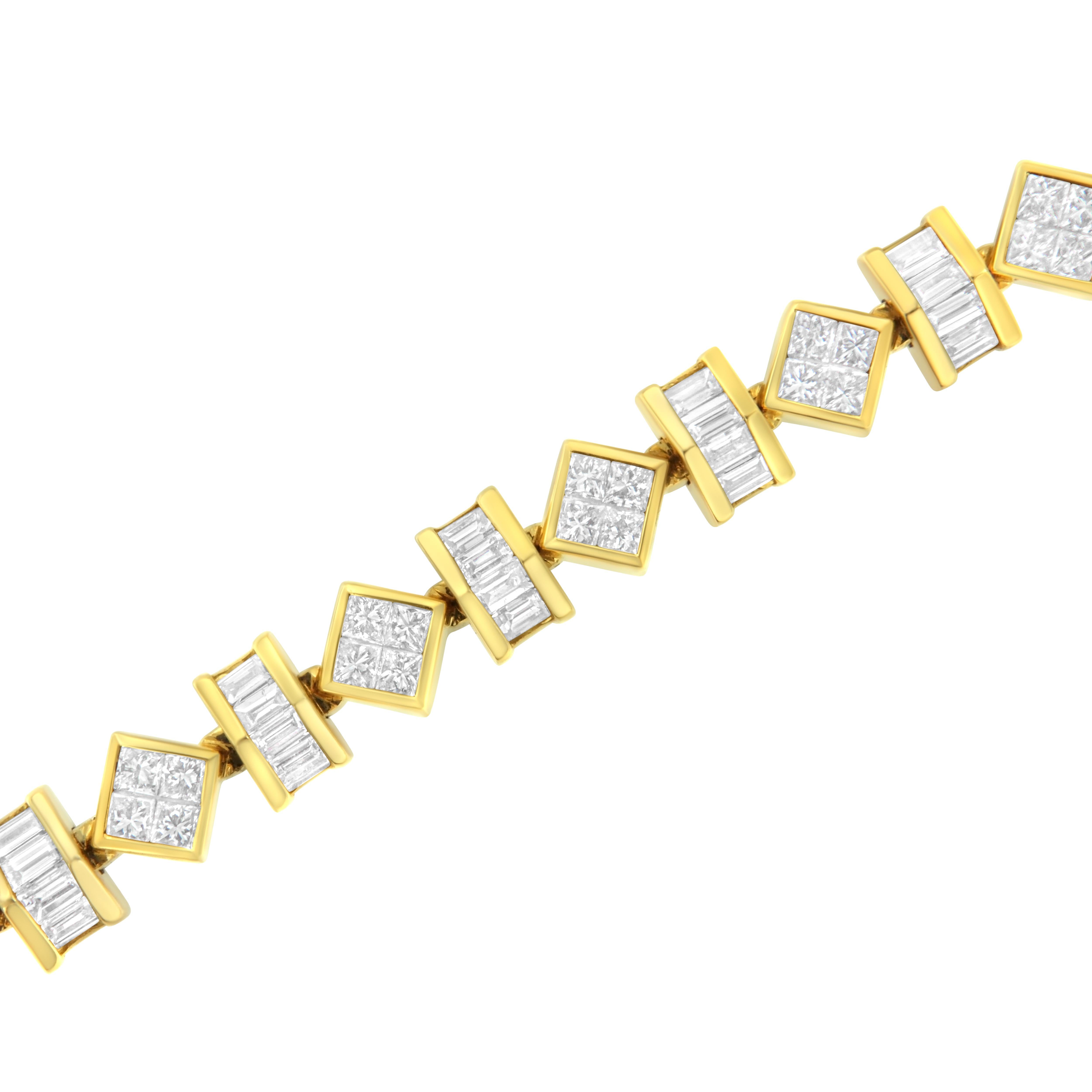 Baguette Cut 14K Yellow Gold 7 1/2 Carat Princess and Baguette Diamond Modern Link Bracelet For Sale