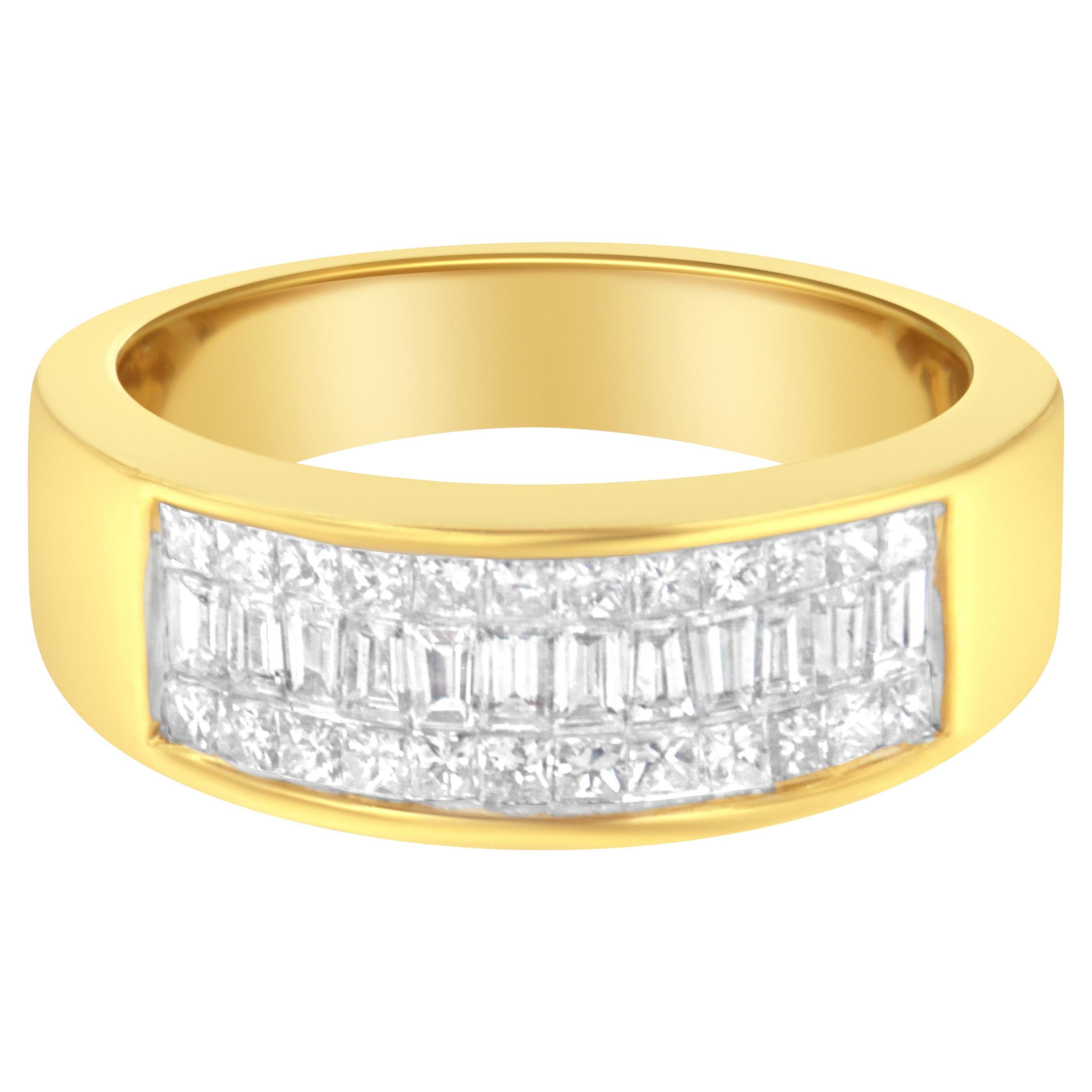 14K Yellow Gold 7/8 Carat Diamond Triple Row Band Ring