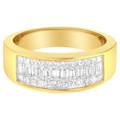 14K Yellow Gold 7/8 Carat Diamond Triple Row Band Ring