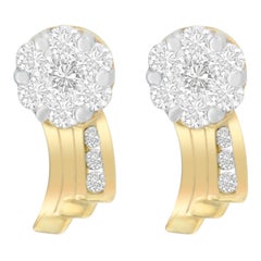 Boucles d'oreilles en or jaune 14 carats avec diamants taille ronde enchanteresses de 7/8 carats