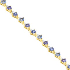 14K Gelbgold 7/8 Cttw Diamant und blaues dreieckiges Tansanit-Armband