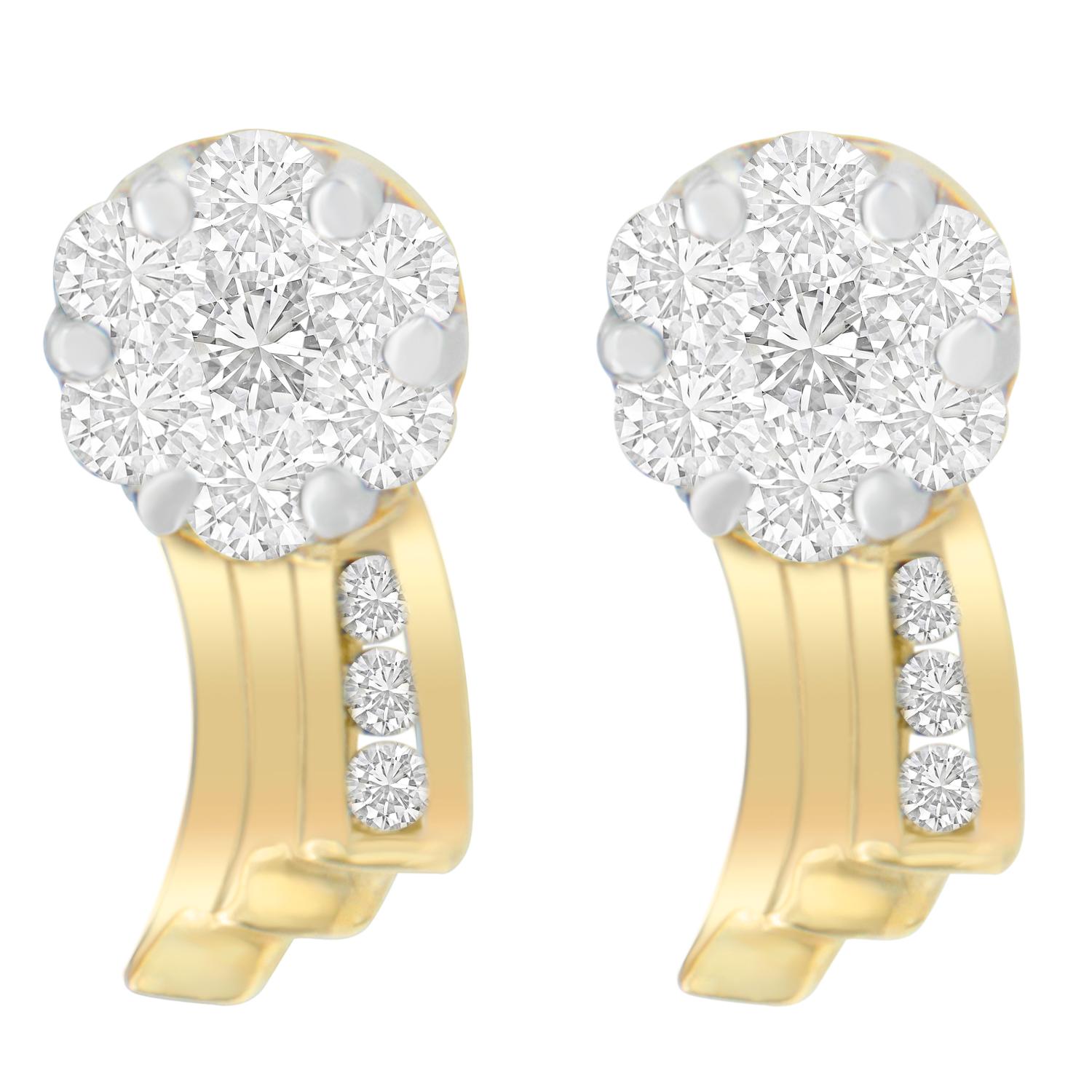 Contemporain Boucles d'oreilles en or jaune 14 carats avec diamants taille ronde de 7/8 carats en vente