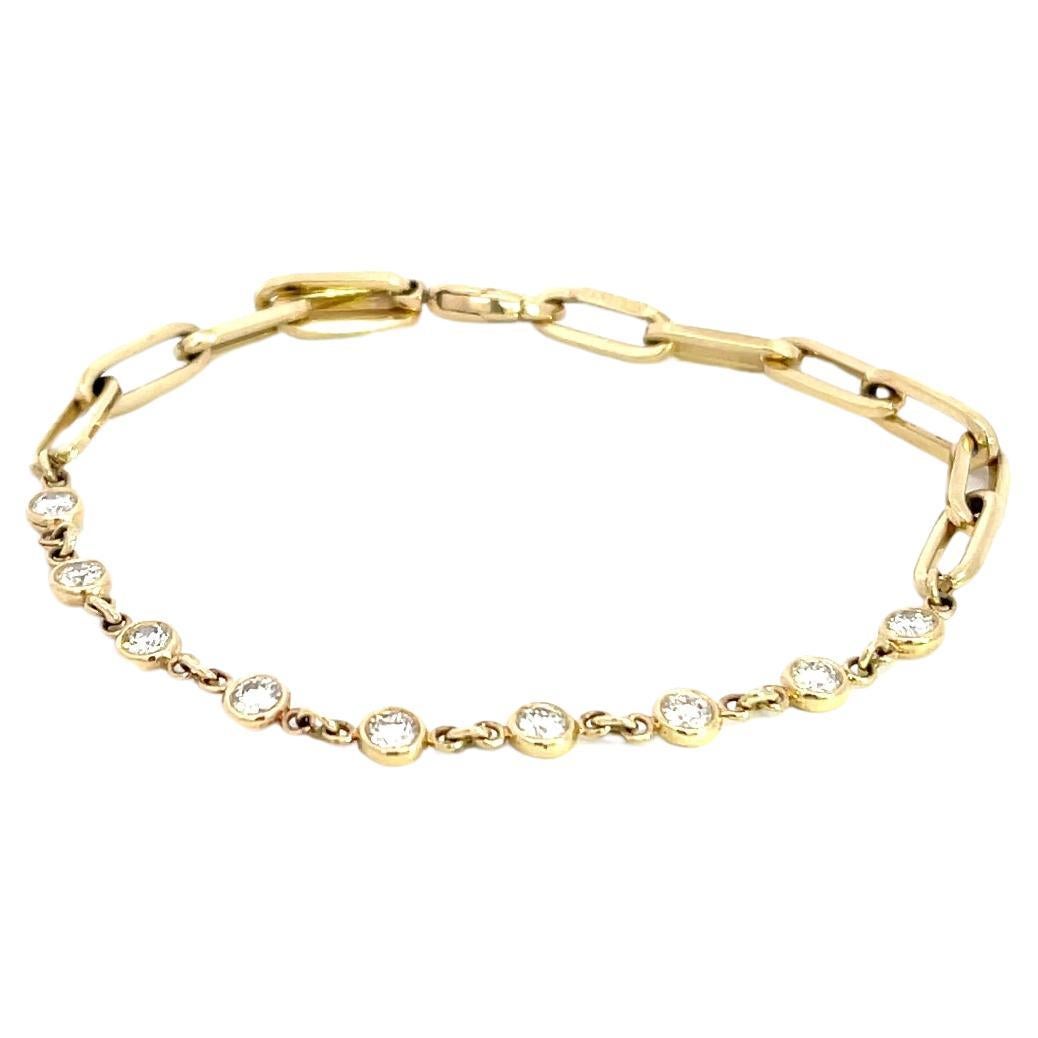 14K Yellow Gold 7/8ctw Diamond Bezel Paper Clip Bracelet For Sale