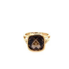 14 Karat Yellow Gold 7 Carat Smokey Topaz 0.30 Carat Diamond Ring