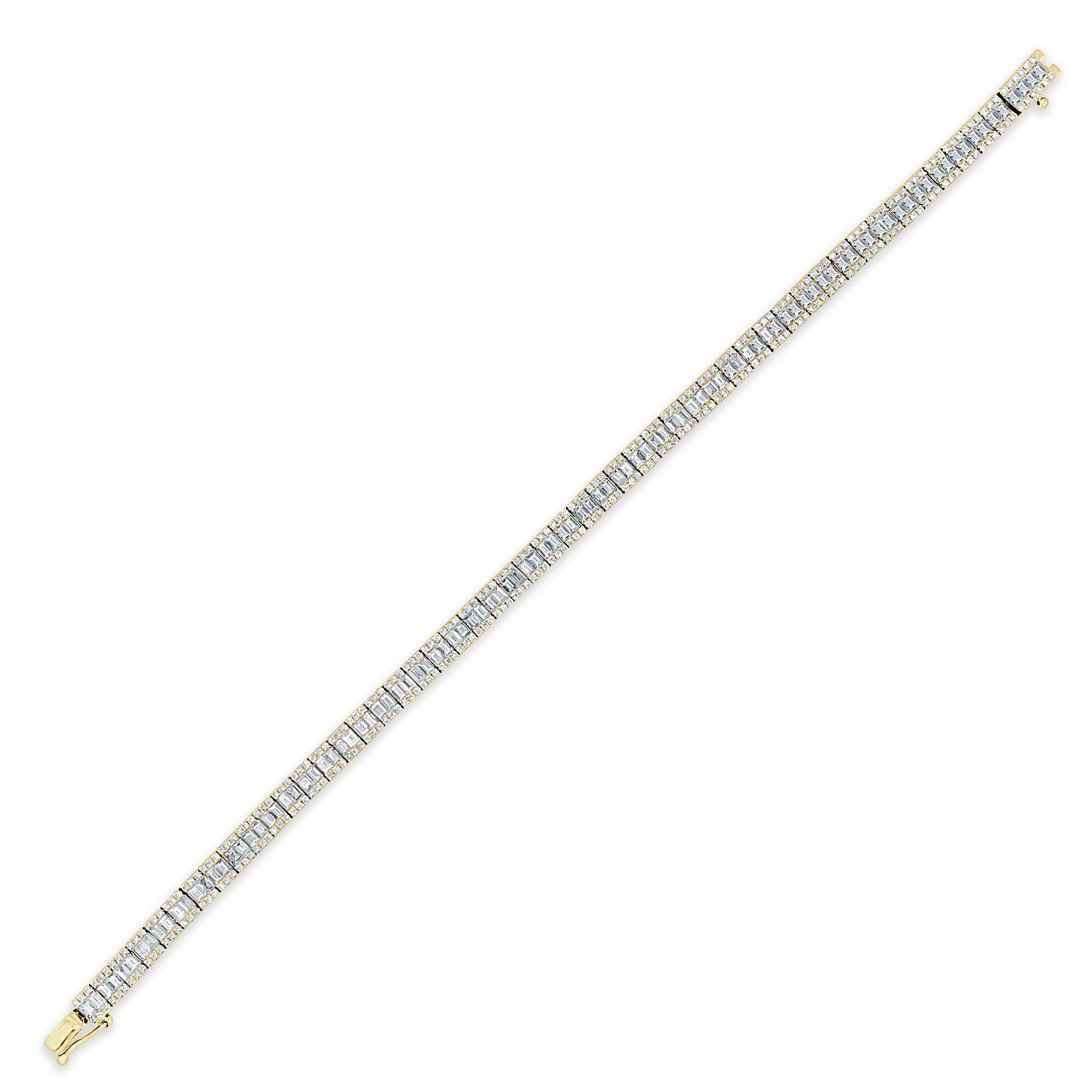 Quality Diamond Bracelet: Focused on design and detail, this diamond bracelet features 3.26cts of 104 Natural Baguette Diamonds and 1.14 cts of 314 Natural Round Diamonds - Certified Diamonds. Is crafted of 14k gold. Diamond Color and Clarity